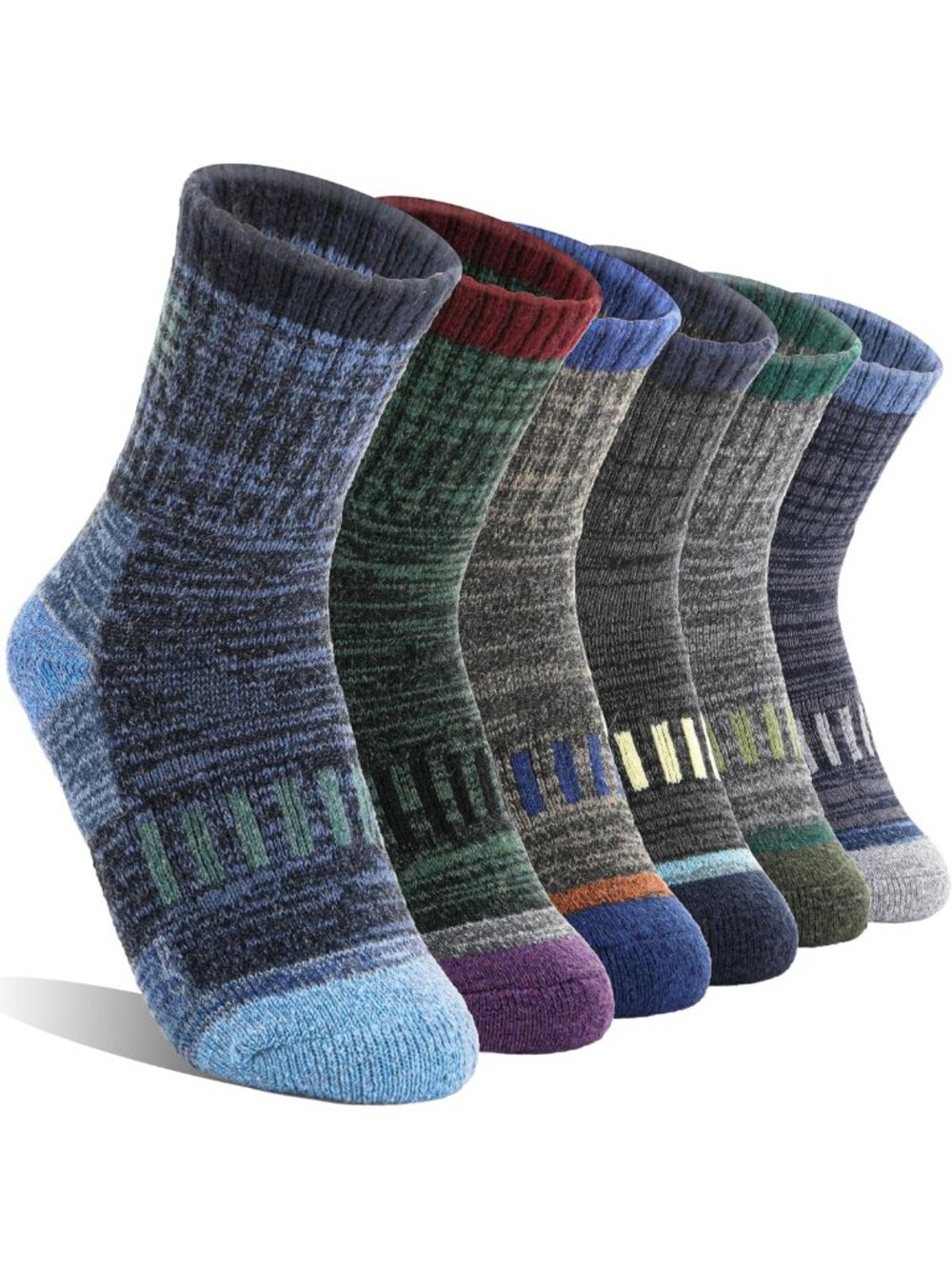 Cozy Kids Merino Wool Hiking Socks - Thermal, Thick, Moisture-Wicking, 6 Pairs